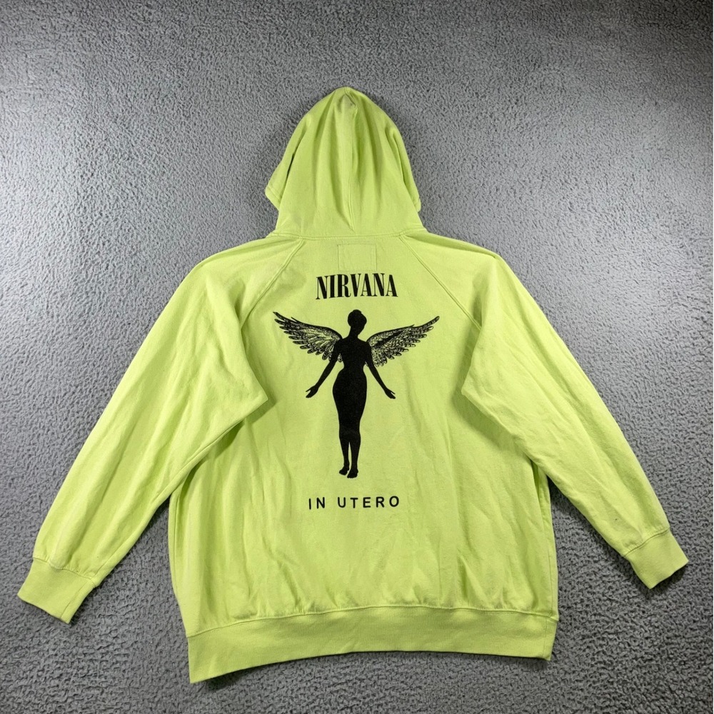 Nirvana Hoodie Women 2 Neon Green Graphic Logo Pullover Raglan Grungeβ 90s Rock